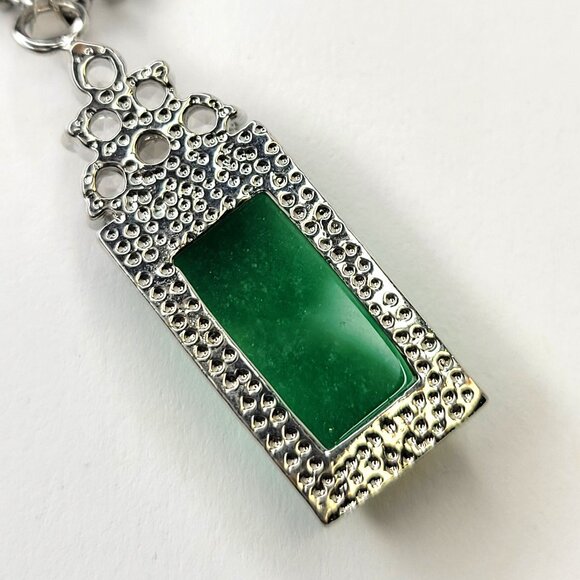 Jade Pendant With Crystal Inlay on stainless steel ball chain - Picture 6 of 16